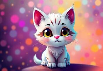 Cute cartoon cat in vibrant colors, digital generative art, pastel, playful