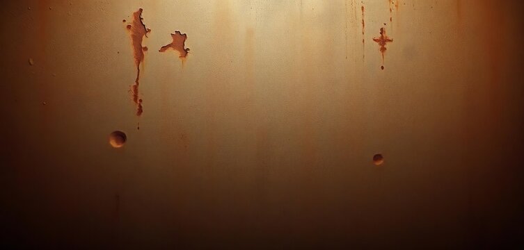 Dark brown concrete wall, heavily textured with grunge, rust, and rusty patches, dark background, weathered