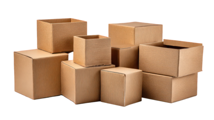 Group of Brown Cardboard Boxes on White Background