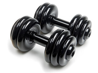 pair of glossy black adjustable dumbbells placed side by side on white background
