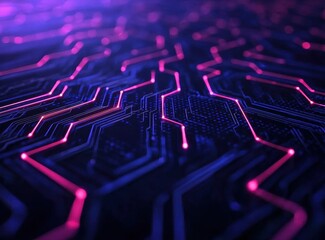 Abstract Circuit Design with Neon Lights and Dark Background