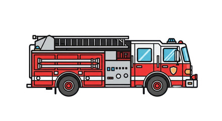 Outlined Firetruck Side View 