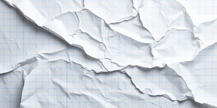 Intricate wrinkles and creases in graph paper, highlighting grid lines,  texture, graph paper