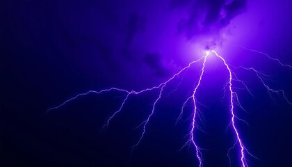 Night sky, vibrant purple and blue, jagged lightning bolts striking across the frame,  flash, lightning