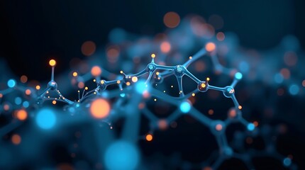 Abstract glowing molecular structure with interconnected nodes and lines