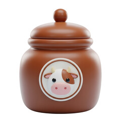 Fototapeta premium Adorable ceramic jar with cute cow face design perfect for kitchen or decorations transparent background