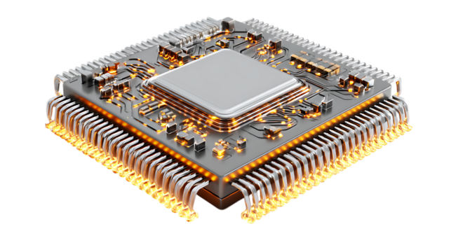 Close up shot of a computer processor isolated on transparent background