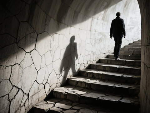 silhouette man climbing stairs