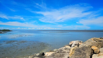 stone reef coastal beside seashore for protect wave landscape tropical.