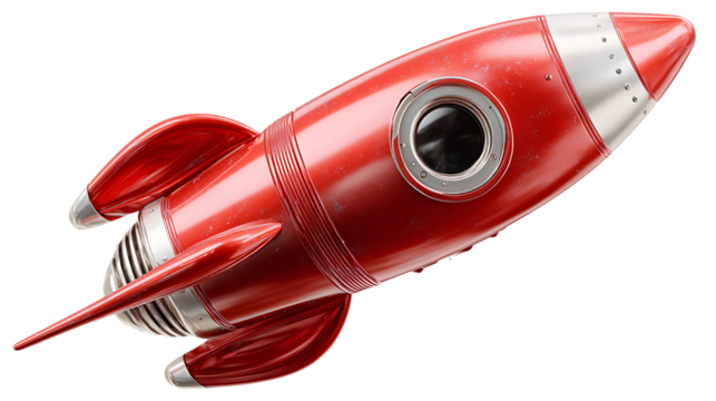 Shiny red rocket isolated on transparent background, a symbol of space exploration - Powered by Adobe