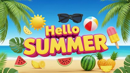 Vibrant Summer Beach Scene with 3D Elements