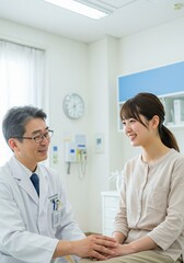 Fototapeta premium Doctor nurse and patient support and discussion at hospital for consulting, assistance discussion and doing meeting home