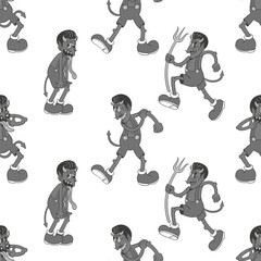 Vintage Devil Cartoon Seamless Pattern