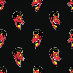 Retro Devil Face Seamless Pattern