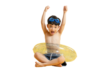 Asian kid A cheerful child is preparing to swim on PNG