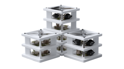 Architectural Harmony: A striking display of precisely aligned, modern, white cubic structures, forming a visually captivating design.