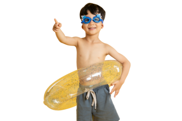 Asian kid A cheerful boy wearing goggles is ready for swimming on PNG