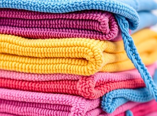 Stack of Colorful Plush Beach Towels