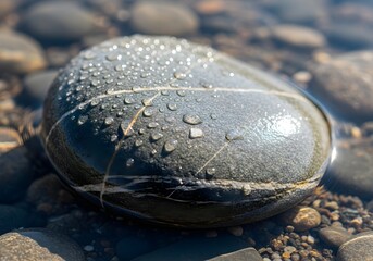 Wet Polished River Stone Reflecting Light