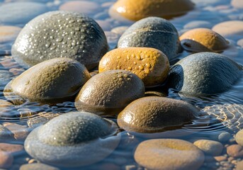 Diverse Polished River Stones in Clear Water