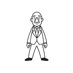 Old man with formal suit black and white vector illustration for classic portrait artwork design