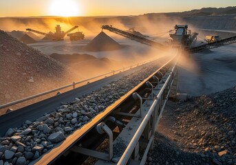 Large Scale Mining Conveyor System at Sunset