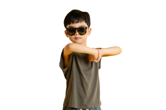 Asian Stylish young boy striking a pose in sunglasses on PNG