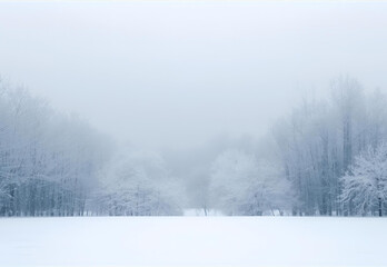 snow trees in the fog