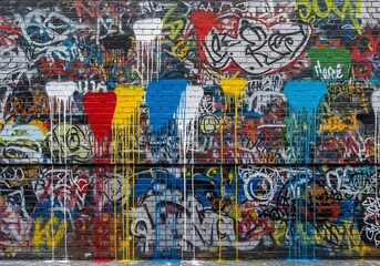 Layered Graffiti and Paint on Brick