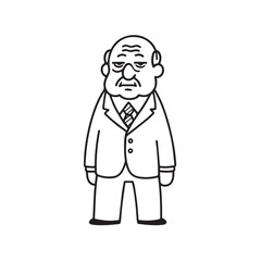 Old man with formal suit black and white vector illustration for classic portrait artwork design