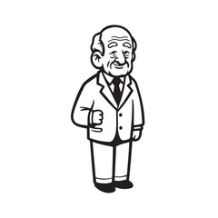 Old man with formal suit black and white vector illustration for classic portrait artwork design