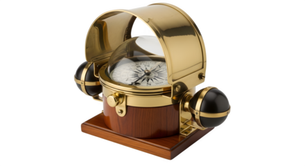 Vintage brass binnacle compass isolated on transparent background, a classic navigational instrument with intricate details and a rich, historical charm