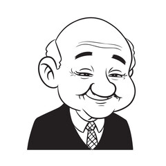 Old man with formal suit black and white vector illustration for classic portrait artwork design