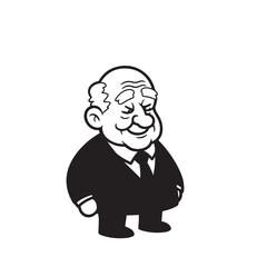 Old man with formal suit black and white vector illustration for classic portrait artwork design