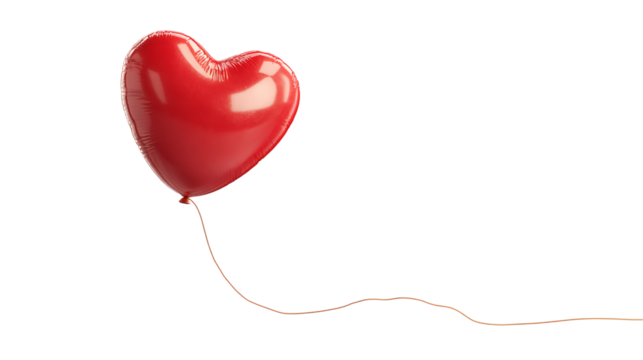 Red heart balloon isolated on transparent background, symbolizing love and affection