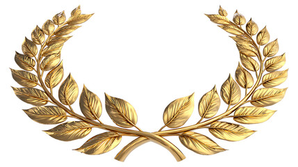 Golden laurel wreath isolated on transparent background, a symbol of victory and honor