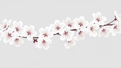 Delicate cherry blossom branch with soft pink flowers against a light gray background - Powered by Adobe