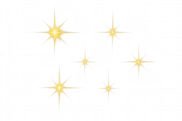 Glowing golden star burst, sparkling luminous rays radiating against transparent backdrop