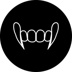 Vampire fangs icon vector illustration created with bold sharp lines and dramatic gothic style, symbolizing the legendary myth of vampires, horror stories, and dark fantasy culture. gothic branding