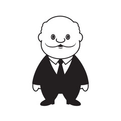 Old man with formal suit black and white vector illustration for classic portrait artwork design