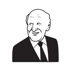 Old man with formal suit black and white vector illustration for classic portrait artwork design