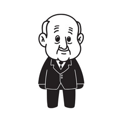 Old man with formal suit black and white vector illustration for classic portrait artwork design