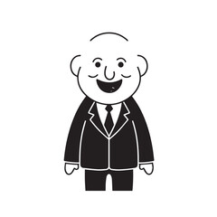 Old man with formal suit black and white vector illustration for classic portrait artwork design