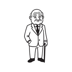 Old man with formal suit black and white vector illustration for classic portrait artwork design