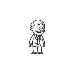 Old man with formal suit black and white vector illustration for classic portrait artwork design