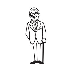 Old man with formal suit black and white vector illustration for classic portrait artwork design