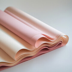 Minimalist Close-Up Photography of Pink and Beige Paper Stack with Gentle Wavy Folds and Smooth Textured Surface on Clean White Background