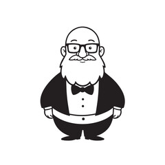 Old man with formal suit black and white vector illustration for classic portrait artwork design