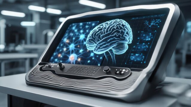 Brain scan interface with neural network display - Powered by Adobe