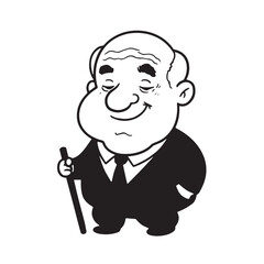 Old man with formal suit black and white vector illustration for classic portrait artwork design